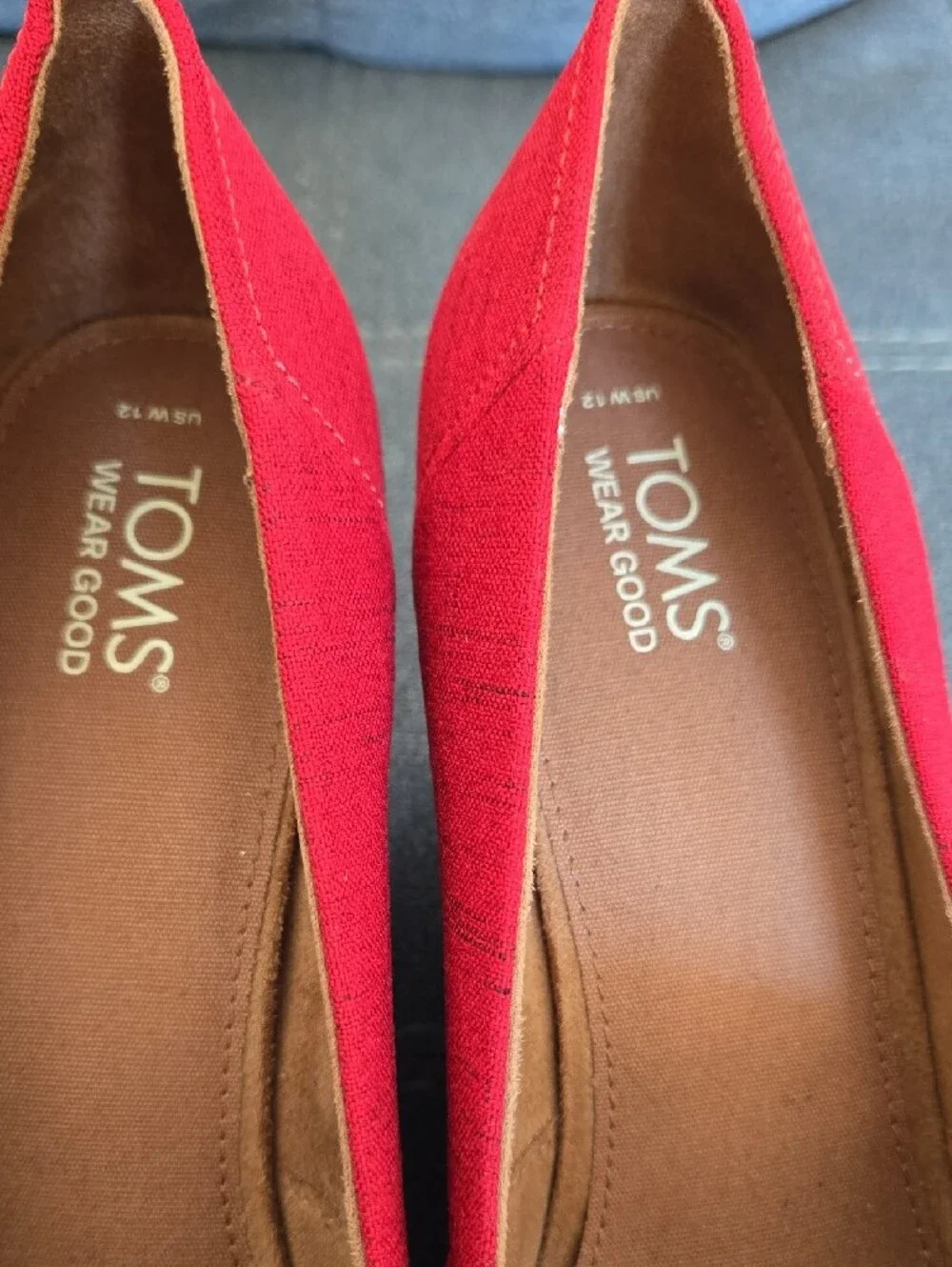 TOMS Red Peep-Toe Cork Wedge Espadrilles